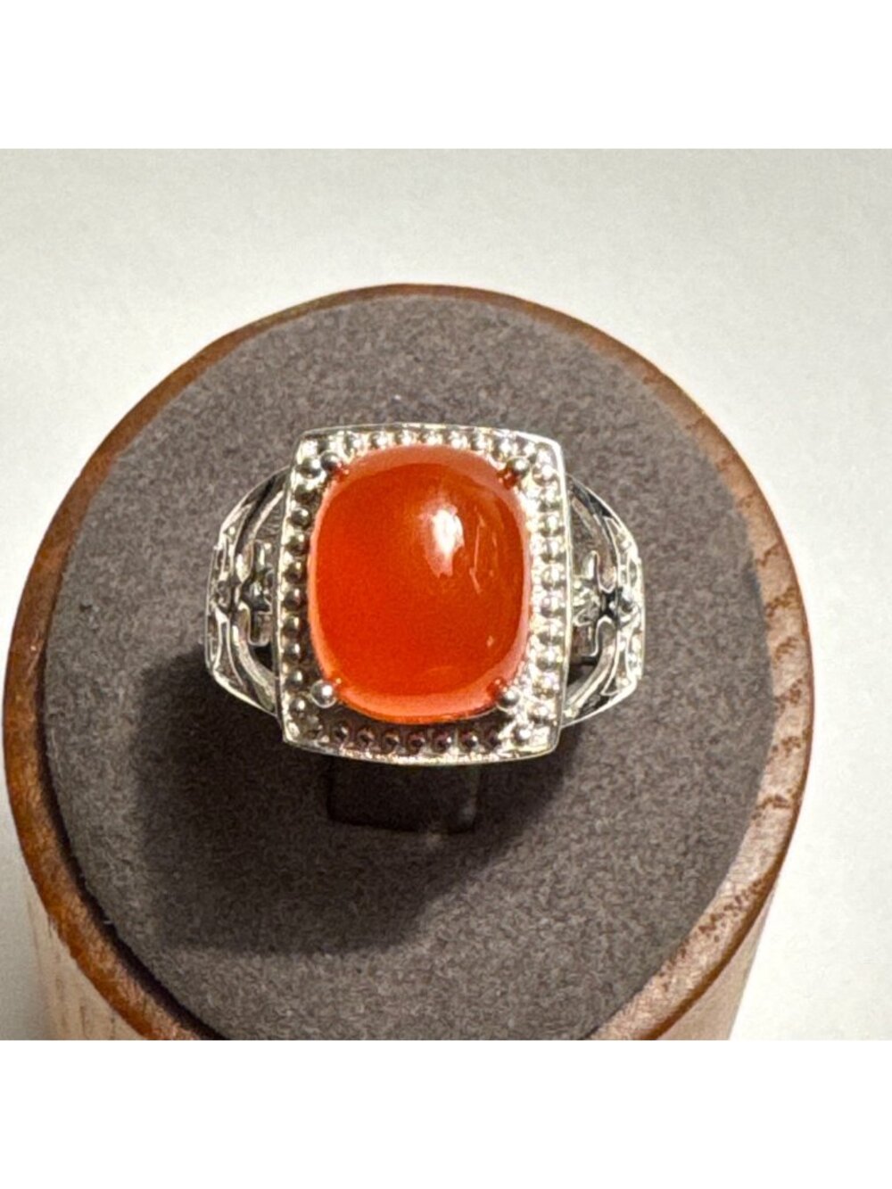 VTG Solid Sterling Silver 925 Cabochon Carnelian Prong Set Ring Size 6.75